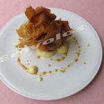 Cooking recipes: Custard pie with cream – galaktompoureko in degradation with caramel honey and cinnamon touches.