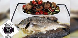 Ψάρι με αρωματική σάλτσα και μεσογειακή σαλάτα