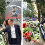 Οι Παναγιώτης Δουδωνής, Δημήτρης Μάντζος και Ελένη Χρονοπούλου άφησαν λουλούδια στο μνημείο για τους νεκρούς της MARFIN