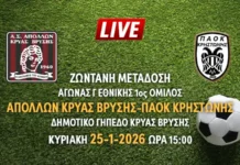 Ζωντανή μετάδοση αγώνα Γ Εθνικής 1ος όμιλος: ΑΠΟΛΛΩΝ ΚΡΥΑΣ ΒΡΥΣΗΣ-ΠΑΟΚ ΚΡΗΣΤΩΝΗΣ Ζωντανή μετάδοση αγώνα Γ Εθνικής 1ος όμιλος: ΑΠΟΛΛΩΝ ΚΡΥΑΣ ΒΡΥΣΗΣ-ΠΑΟΚ ΚΡΗΣΤΩΝΗΣ